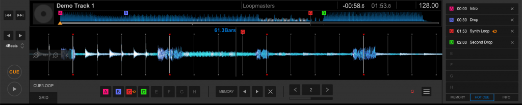 Hot Cues named and coloured